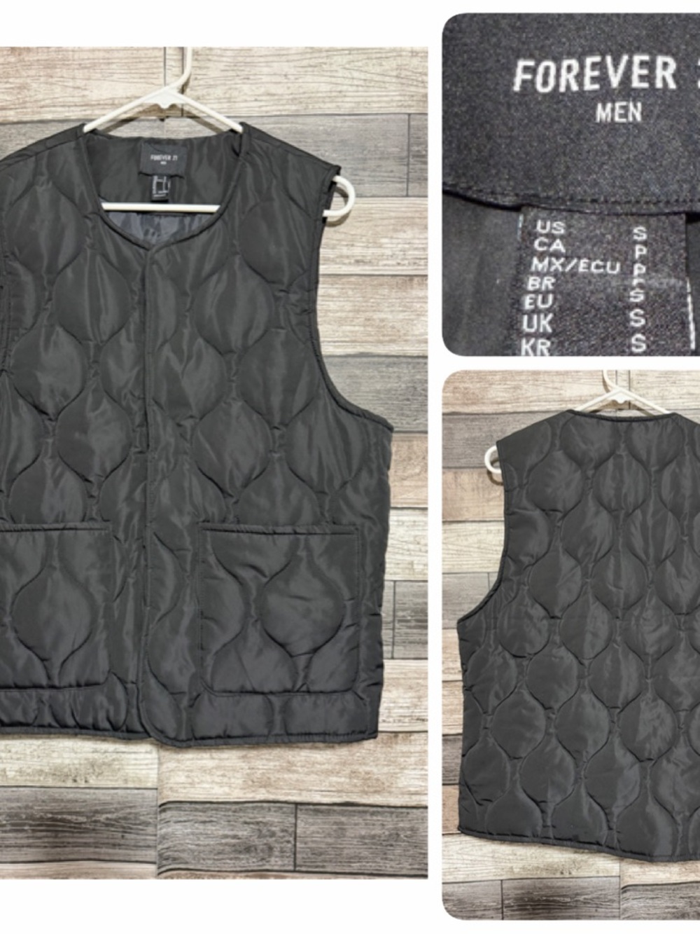 Forever 21 Men's Quilted Vest Small Black Snap Button Pockets Lightweight